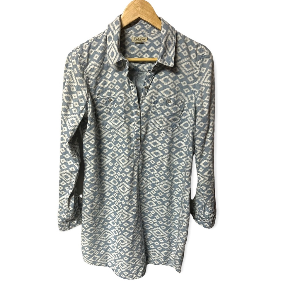 Lucky Brand Aztec print long sleeve chambray shirt dress